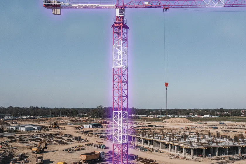 AI segmentation mask over a tower crane on a construction site