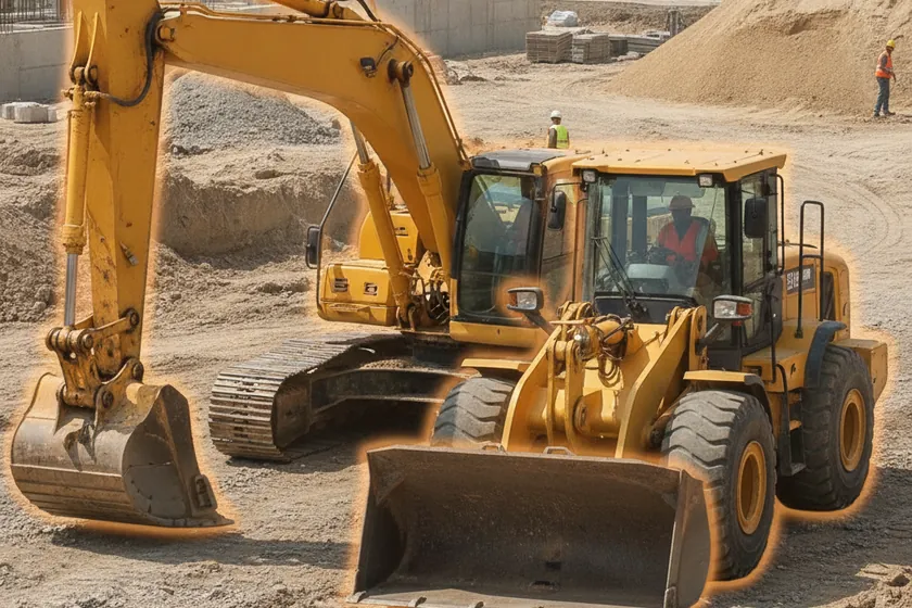 AI segmentation mask over a heavy construction equipment on a construction site