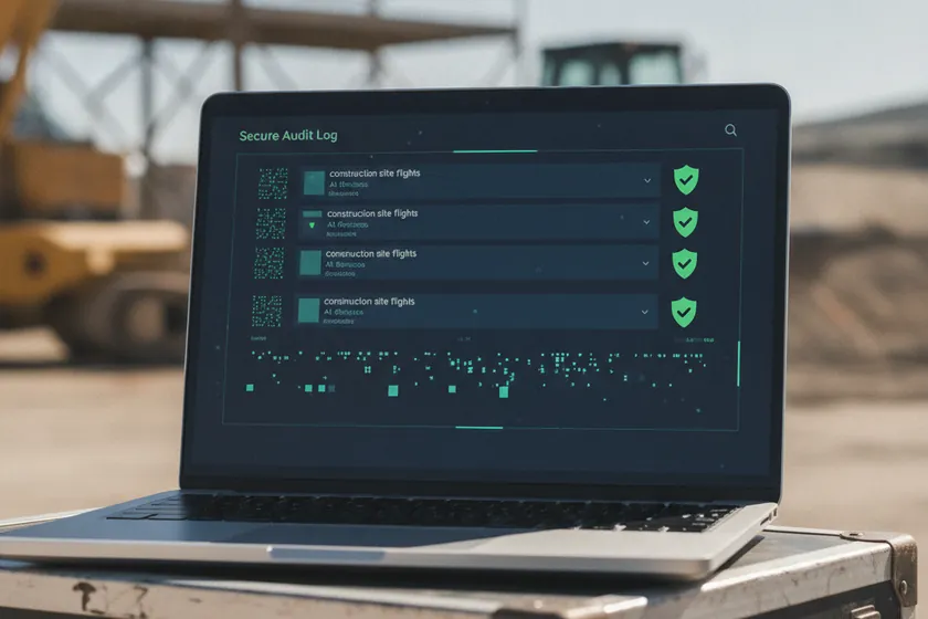 A secure audit log interface showing every flight, frame and detection with cryptographic hashes
